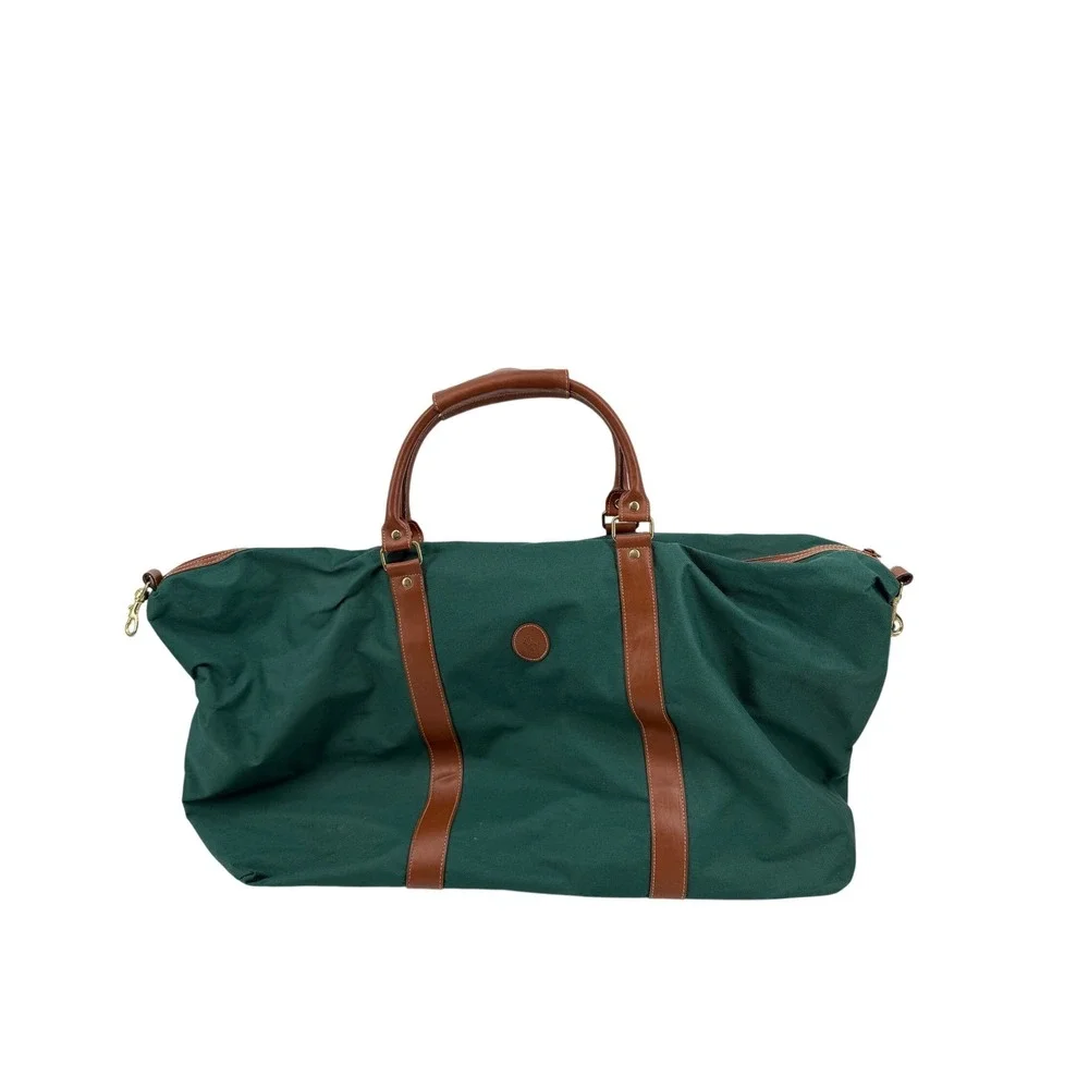 Polo Ralph Lauren Fragrances Green Canvas Duffel Bag Weekender Brown Trim Mens